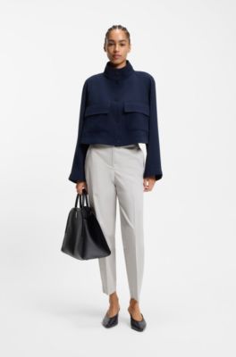 Tapered-fit cropped trousers in stretch cotton, Light Grey