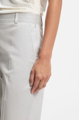 Pantaloni cropped con fit affusolato in cotone elasticizzato, Grigio chiaro