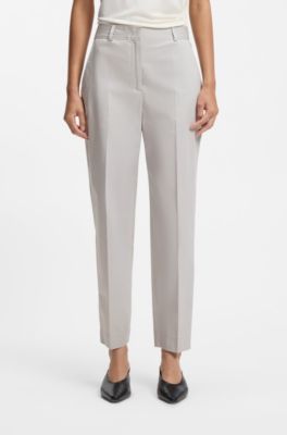 Tapered-fit cropped trousers in stretch cotton, Light Grey