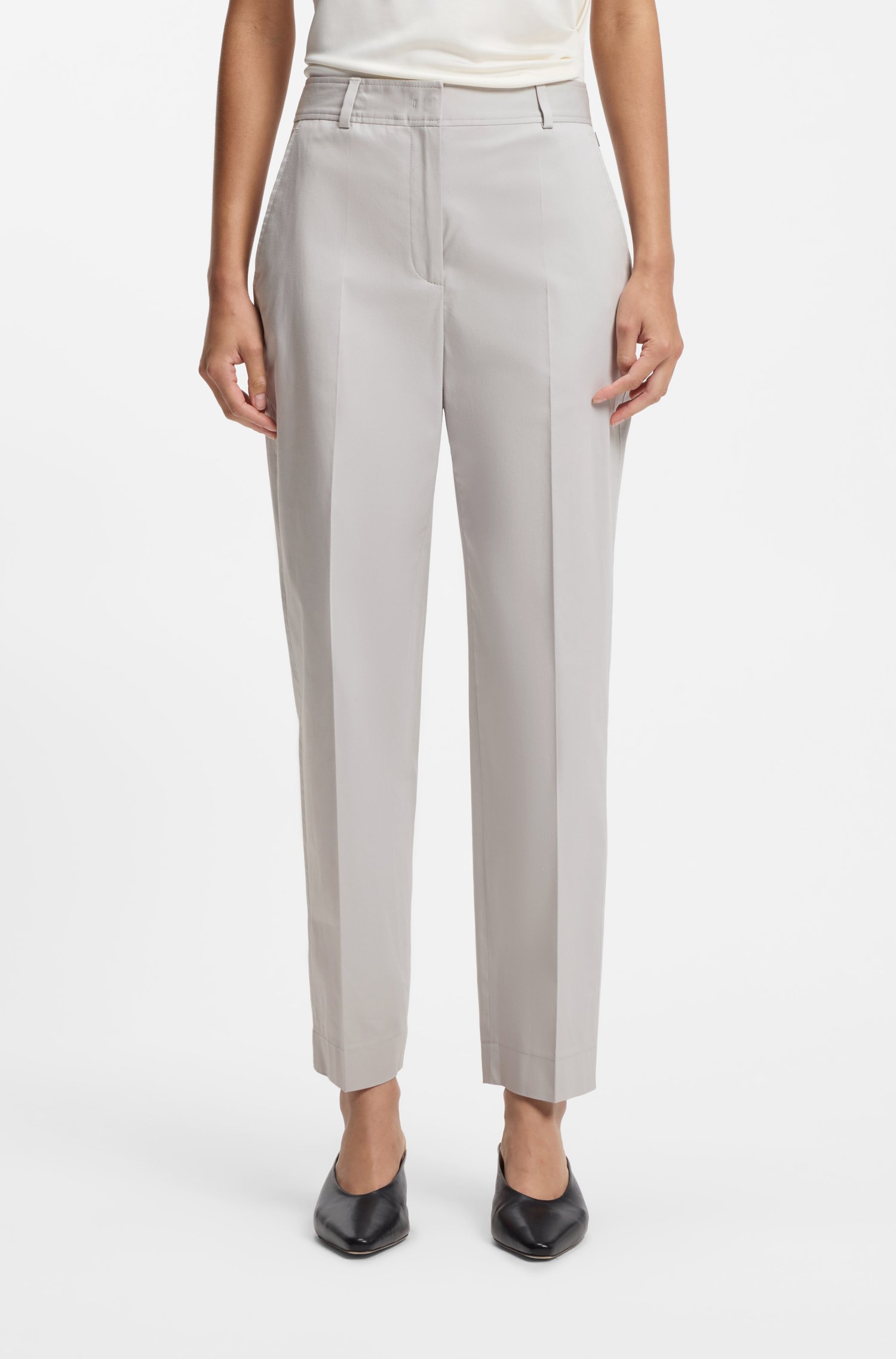 Boss Tapered-fit cropped trousers in stretch cotton