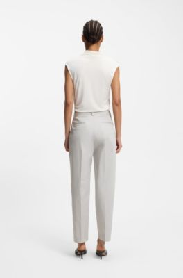 Tapered-fit cropped trousers in stretch cotton, Light Grey