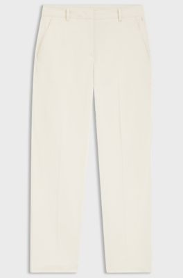 Tapered-fit cropped trousers in stretch cotton, Natural