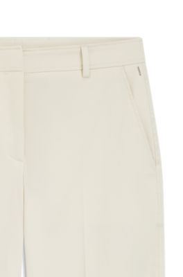 Tapered-fit cropped trousers in stretch cotton, Natural