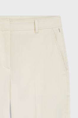Tapered-fit cropped trousers in stretch cotton, Natural