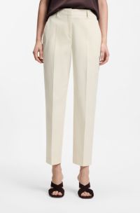 Tapered-fit cropped trousers in stretch cotton, Natural