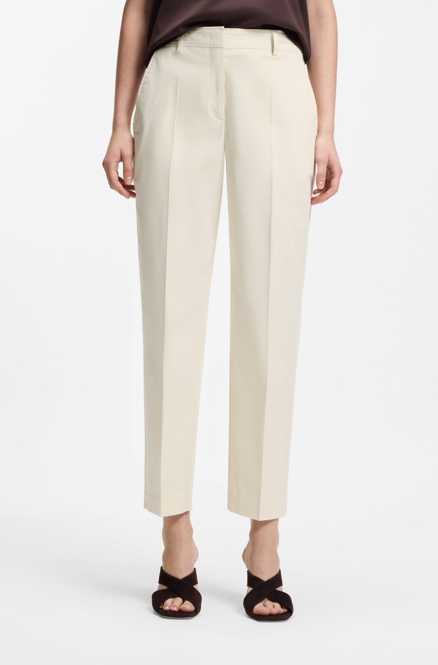 Boss Tapered-fit cropped trousers in stretch cotton
