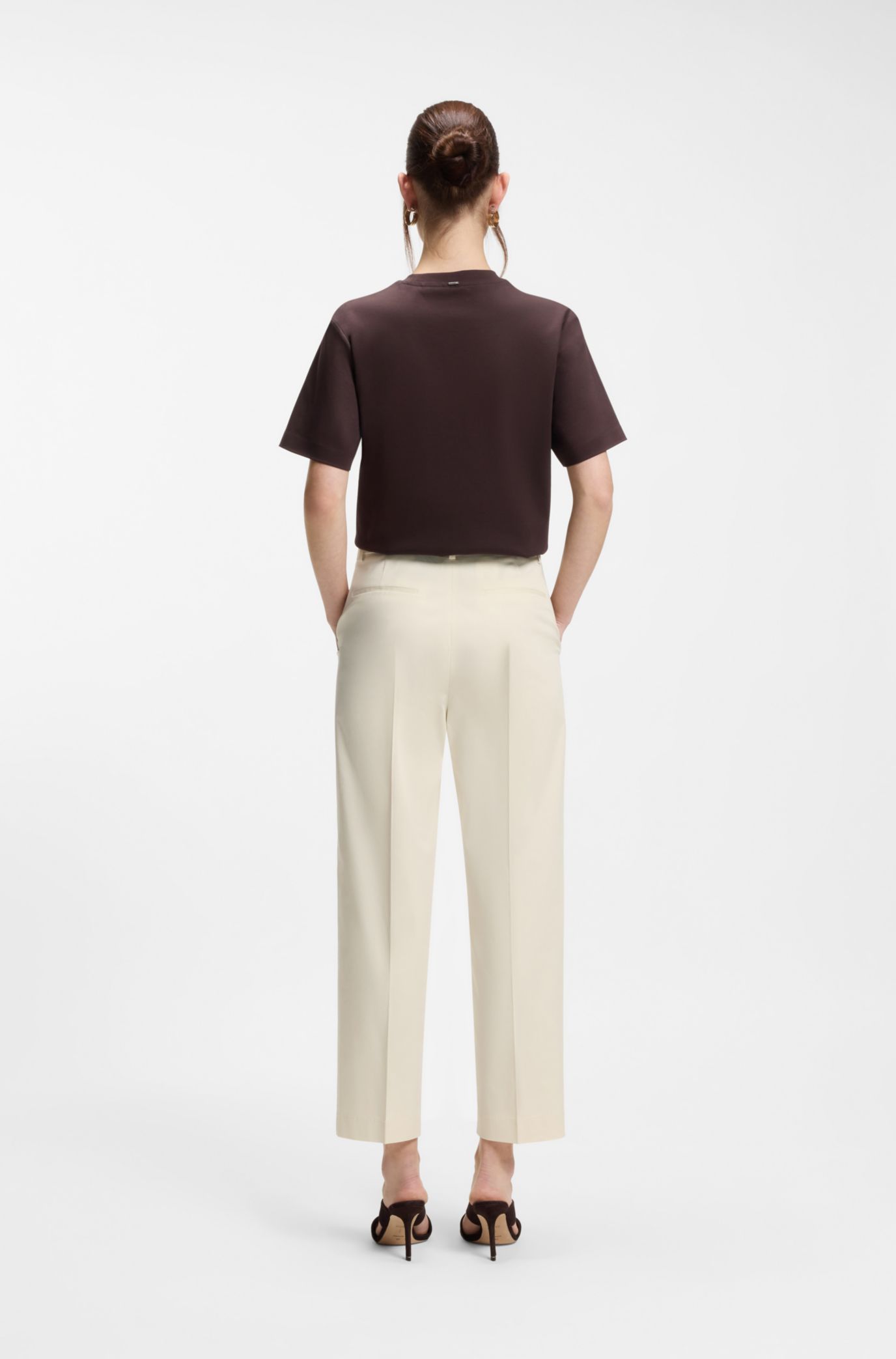 BOSS - Tapered-fit cropped trousers in stretch cotton - Natural display picture 1