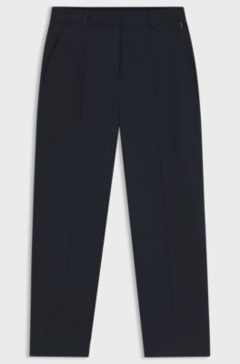 Tapered-fit cropped trousers in stretch cotton, Dark Blue