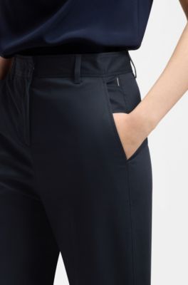 Tapered-fit cropped trousers in stretch cotton, Dark Blue
