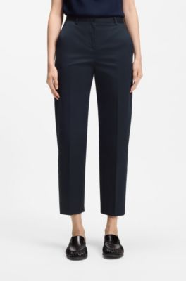 Pantaloni cropped con fit affusolato in cotone elasticizzato, Blu scuro
