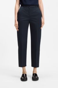 Tapered-fit cropped trousers in stretch cotton, Dark Blue