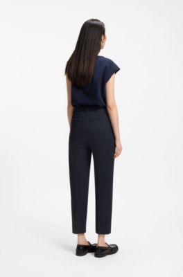 Tapered-fit cropped trousers in stretch cotton, Dark Blue