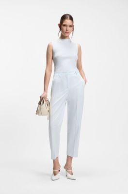 Tapered-fit cropped trousers in stretch cotton, Light Blue