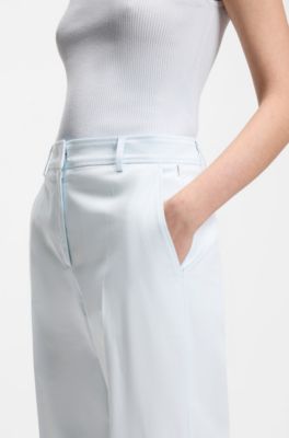 Pantaloni cropped con fit affusolato in cotone elasticizzato, Celeste