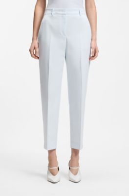 Tapered-fit cropped trousers in stretch cotton, Light Blue