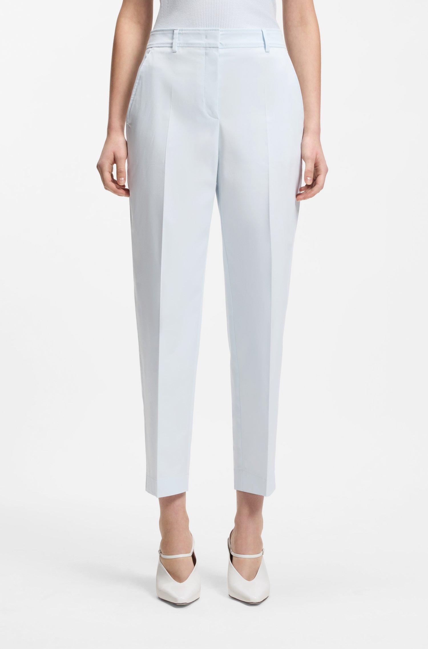 Boss Tapered-fit cropped trousers in stretch cotton