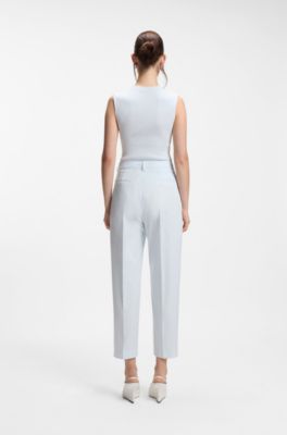 Pantaloni cropped con fit affusolato in cotone elasticizzato, Celeste