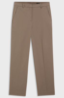 Tapered-fit cropped trousers in stretch cotton, Brown