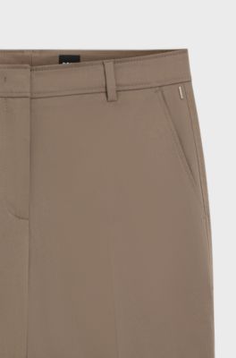 Tapered-fit cropped trousers in stretch cotton, Brown