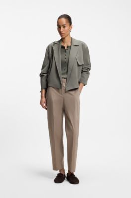 Tapered-fit cropped trousers in stretch cotton, Brown
