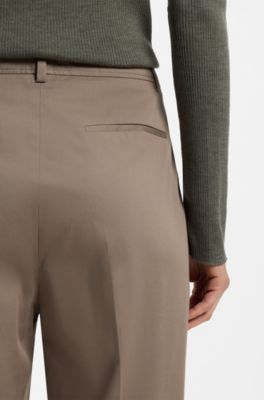 Tapered-fit cropped trousers in stretch cotton, Brown