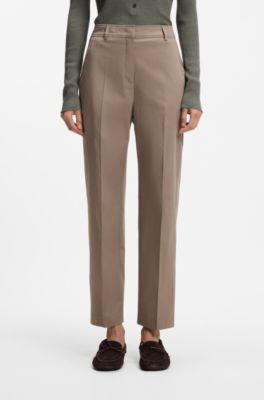 Tapered-fit cropped trousers in stretch cotton, Brown
