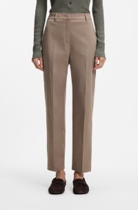 Tapered-fit cropped trousers in stretch cotton, Brown