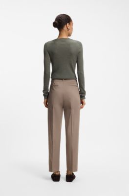 Tapered-fit cropped trousers in stretch cotton, Brown