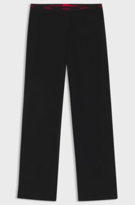 Stretch-cotton pyjama bottoms with logo waistband, Black