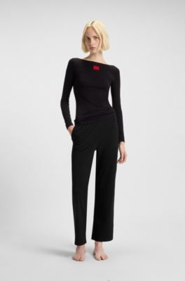 Stretch-cotton pyjama bottoms with logo waistband, Black