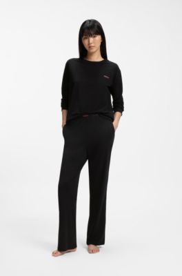 Bas de pyjama en coton stretch avec taille &agrave; logos, Noir
