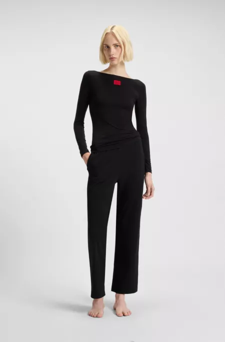 Stretch-cotton pyjama bottoms with repeat-logo waistband