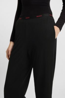 Stretch-cotton pyjama bottoms with logo waistband, Black