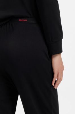 Stretch-cotton pyjama bottoms with logo waistband, Black