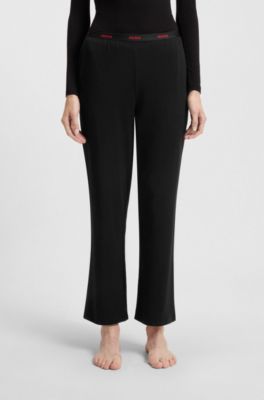 Stretch-cotton pyjama bottoms with logo waistband, Black