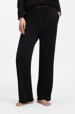 Stretch-cotton pyjama bottoms with logo waistband, Black