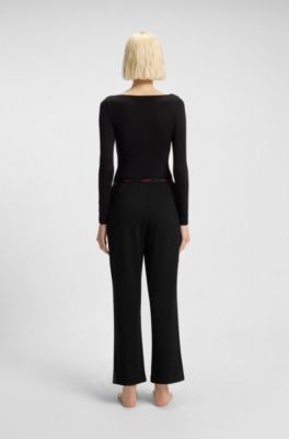 Stretch-cotton pyjama bottoms with logo waistband, Black