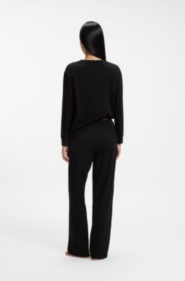 Stretch-cotton pyjama bottoms with logo waistband, Black