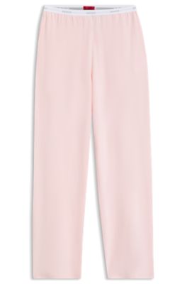Stretch-cotton pyjama bottoms with logo waistband, light pink