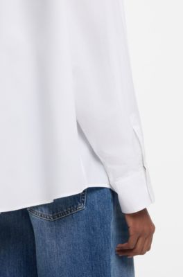 Oversized-fit blouse with rhinestone Happy HUGO logo, White
