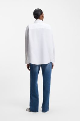 Oversized-fit blouse met Happy HUGO-logo van strassteentjes, Wit