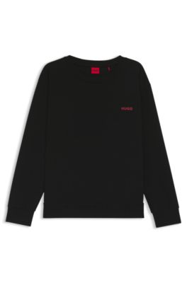 Stretch-cotton pyjama top with logo print, Black