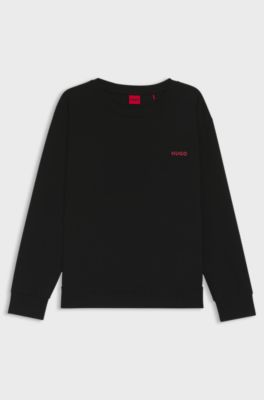 Stretch-cotton pyjama top with logo print, Black