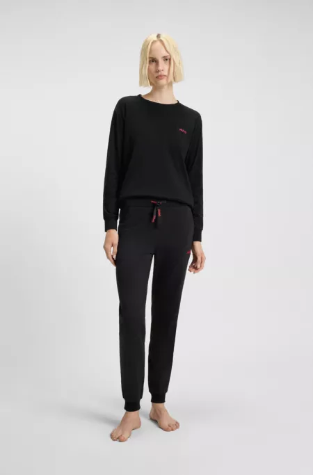 Stretch-cotton pyjama top with logo print