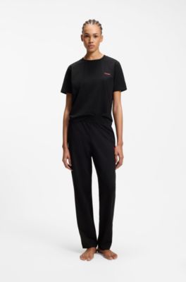 Relaxed-fit pyjama top in stretch cotton, Black
