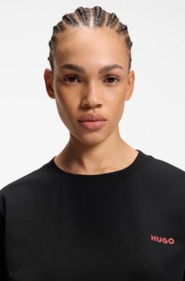 Relaxed-fit pyjama top in stretch cotton, Black