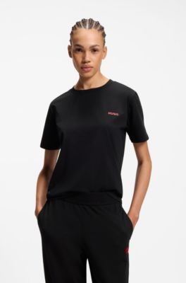 Relaxed-fit pyjama top in stretch cotton, Black