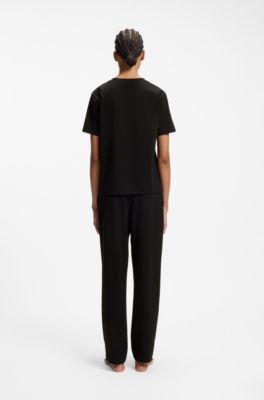 Relaxed-fit pyjama top in stretch cotton, Black