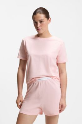 Relaxed-fit pyjama top in stretch cotton, light pink