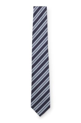 Italian-silk tie with diagonal stripe, Light Blue